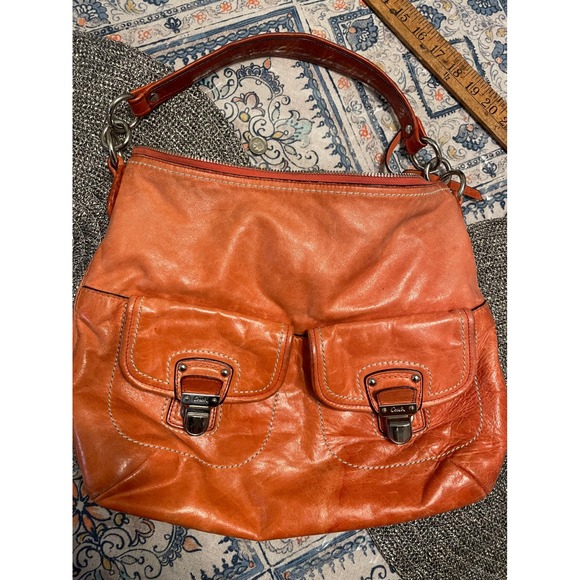 Coach 19788 Orange Leather Hobo Shoulder Bag Pink Lining Silver Hardware